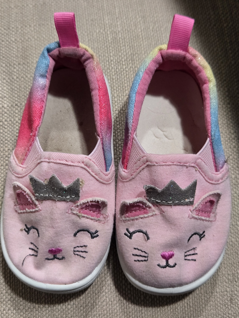 Toddler Pink Cat Slip-On Shoes with Rainbow Trim